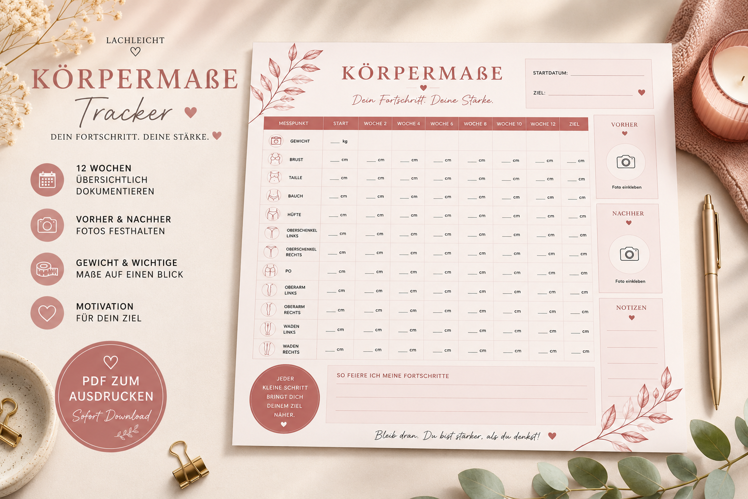 Körpermaße Tracker PDF zum Ausdrucken | Lachleicht – Bild 2