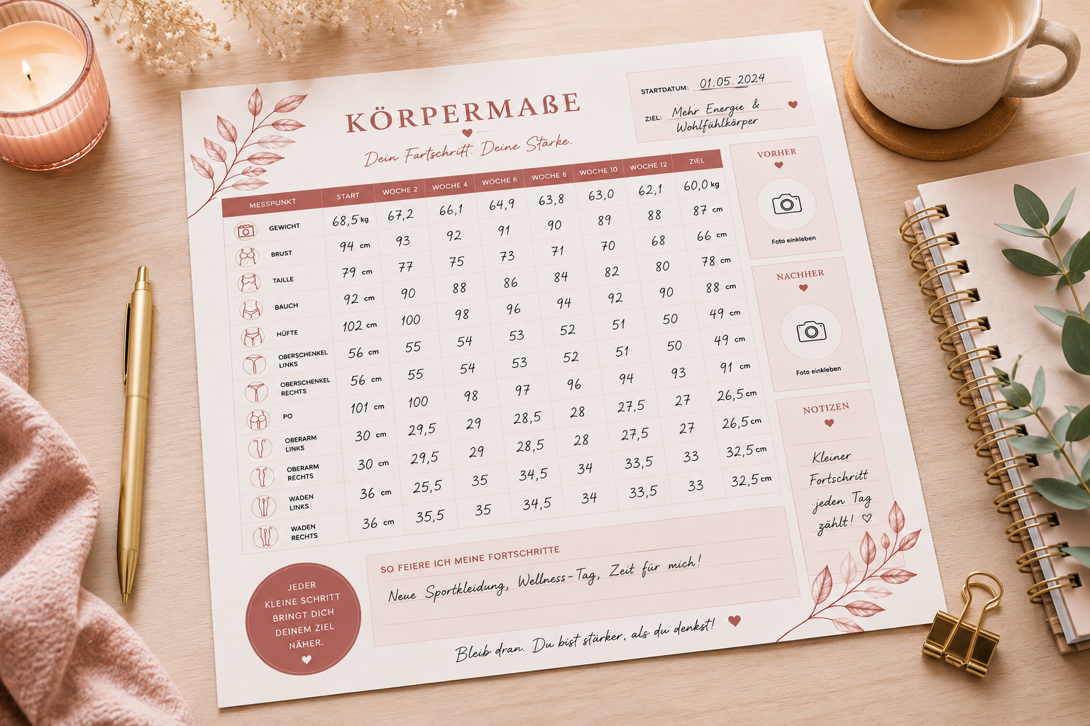 Körpermaße Tracker PDF zum Ausdrucken | Lachleicht – Bild 4